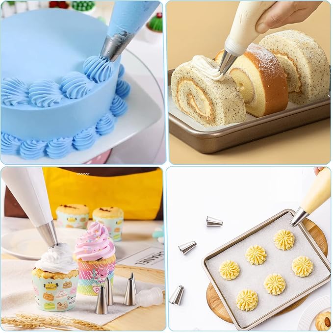 Piping Bags and Tips Set - 100 12Inch Disposable Pastry Piping Bags for Royal Icing with 7 Frosting Tips, 10 Icing Bags Ties, 2 Scriber Needle - Tipless Piping Bags Kit for Cookies & Cake Decorating