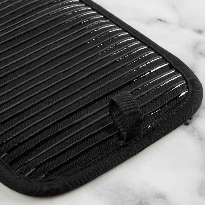KitchenAid Quilted Cotton Terry Cloth Oven Mitt, Pot Holder, Kitchen Towel 4-Pack Set, Heat Resistant, Silicone Grip, Gift Set, Matte Black, 16"x26", 7"x13" & 7"x10"