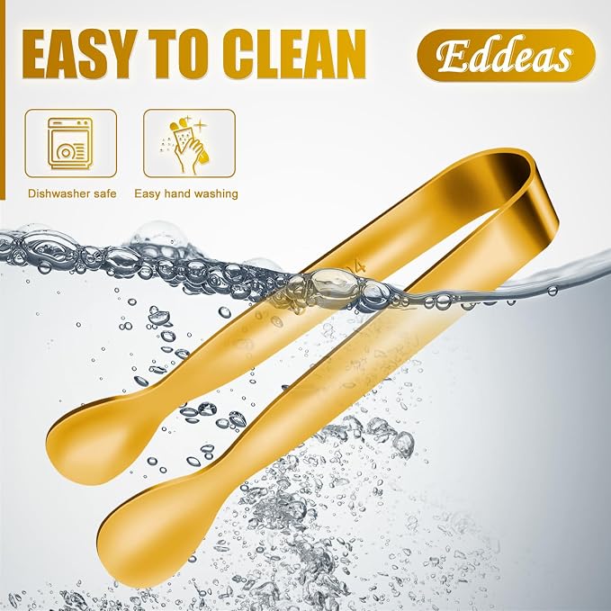 EDDEAS 12 PCS Small Serving Tongs, 4.3" Mini Gold Tongs, Gold Kitchen Tongs for Serving Food, Coffee Bar, Tea Party, Desserts Party and Ice Bucket