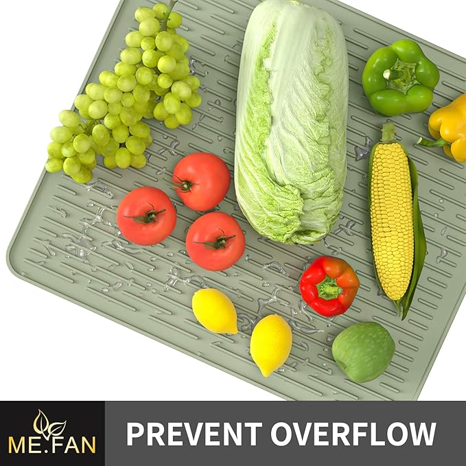 ME.FAN Silicone Dish Drying Mat for Kitchen Counter, Dish Drying Pad for Sink, Refrigerator or Drawer, Countertop Protection Pad XL - 23''×17''- Desert Sage