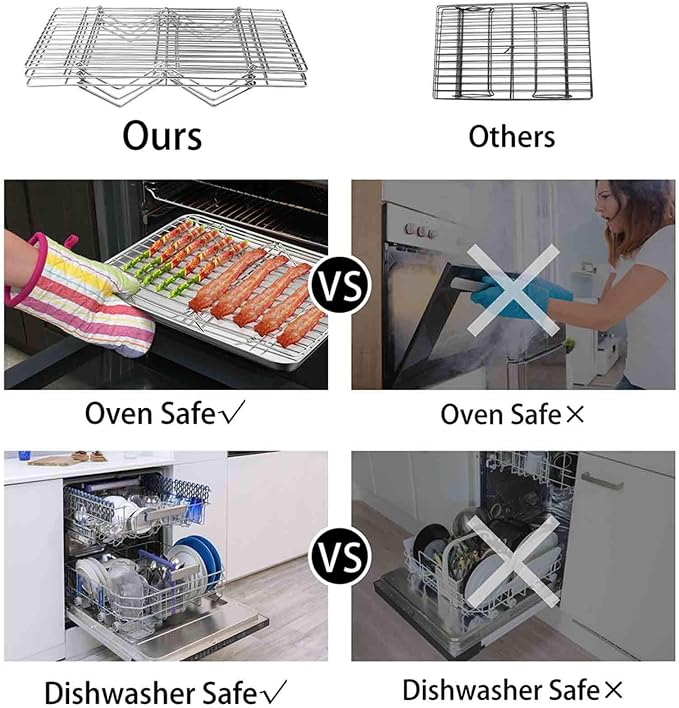 TeamFar Cooling Rack, 3 Tier 15" x 10" Stainless Steel Baking Roasting Rack | for Cookies Cake Pies Bread, Collapsible & Foldable, Healthy & Non Toxic, Oven & Dishwasher Safe