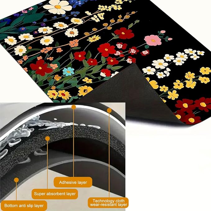 HOMETITUTE Wildflower Stove Top Cover 28x20 Colorful Garden Diatomite Mat