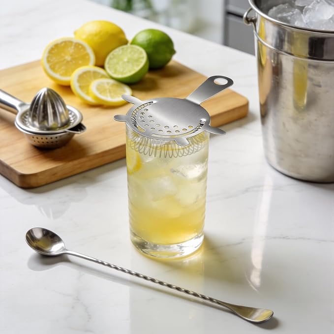 Kirecoo 2PCS Stainless Steel Cocktail Strainer for Bar Drinks | High-Density Spring, Essential Bar Tool, For Smooth Drink Pouring, Fits Boston Shakers & Mixing Glasses