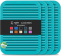 4 Pack Square Silicone Trivets | Hot Pads for Kitchen, Hot Pots and Pans, Hot Dishes, Countertops, Heat Resistance to 480°F, Dark Green