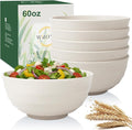60oz Wheat Straw Bowls Set of 6 - Unbreakable large Serving Bowl for Kitchen, Plastic Bowls Microwave Safe Cereal and Salad Bowls, Lightweight Large Chip Bowls for Party,Dorm- White