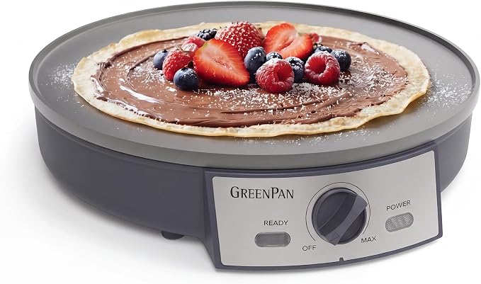 GreenPan Advanced 12" Crepe Maker, Healthy Ceramic Nonstick PFAS-Free Coating, Adjustable Temperature Control, 400°F Heating, Batter Spreader & Crepe Turner Included, Graphite
