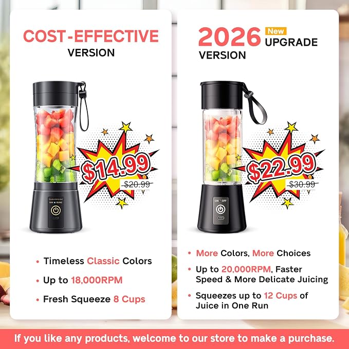 Personal Size Portable Blender Make Smoothies - Mini Blender 12oz Juice Cup | Powerful Blending with 6 Stainless Steel Blades, BAP-Free, Lightweight, Easy Clean,Suit in Travel/Office/Gym/Picnic/ Sports