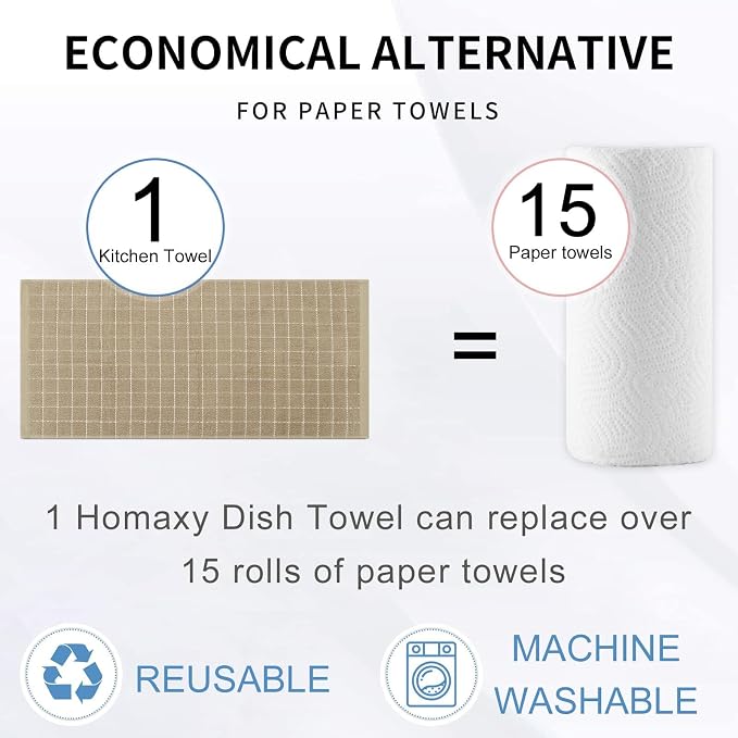 Homaxy 100% Cotton Terry Kitchen Towels, 5 Pack, Tan | Ultra Soft and Absorbent Dish Towels for Kitchen, Suitable for Drying and Washing Dishes