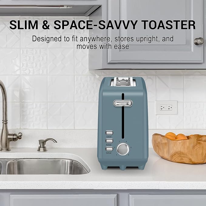 SEEDEEM Stainless Steel Toaster 2 Slice Slim, 10" Long Slot, 6 Shade, Surf