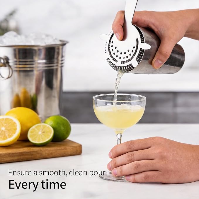 Kirecoo 2PCS Stainless Steel Cocktail Strainer for Bar Drinks | High-Density Spring, Essential Bar Tool, For Smooth Drink Pouring, Fits Boston Shakers & Mixing Glasses
