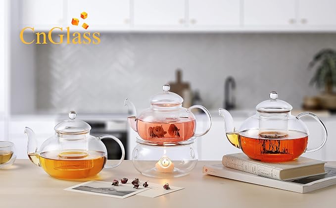 CnGlass 40.6oz/1200ml Glass Teapot with Removable Infuser,Stovetop Safe Tea Kettle,Blooming & Loose Leaf Tea Pot