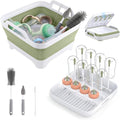 Yecuip Collapsible Baby Bottle Wash Basin w/Drying Rack & Drain Plug, Green | 2.4 Gallon Foldable Dish Tub w/Handles,Portable RV Camping Sink & Space-Saving Wash Bin with Lid for Kitchen,Travel & Outdoor