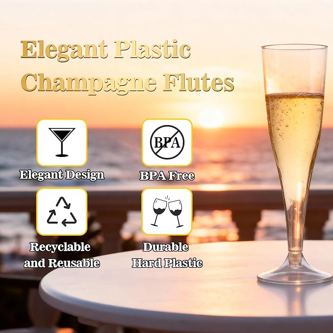Bestluck 100Pack 4.5oz Clear Champagne Flutes Plastic | Plastic Disposable Stemware, Disposable Champagne Flutes for Party, Mimosa Bar, Wedding, Anniversary and Graduation