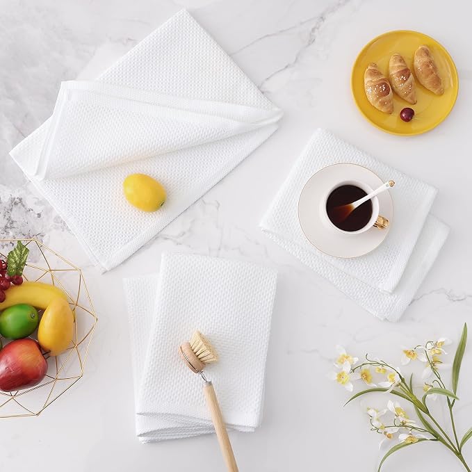 Homaxy 100% Cotton Oversized Waffle Weave Kitchen Towels, 3-Pack, White | 20 x 28 Inches, Ultra Soft Absorbent Dish Towels, Quick Drying Large Cleaning Towels