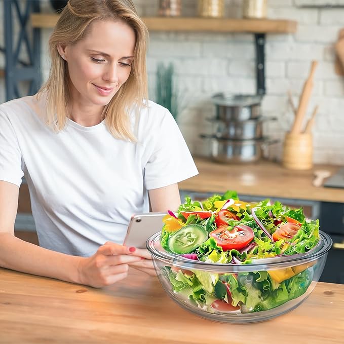 6.3 Qt Large Glass Mixing Bowl,12.3" Clear Glass Salad Cooking Bowls For making sourdough Prepping, Mixing, Marinating & Brining Kimchi