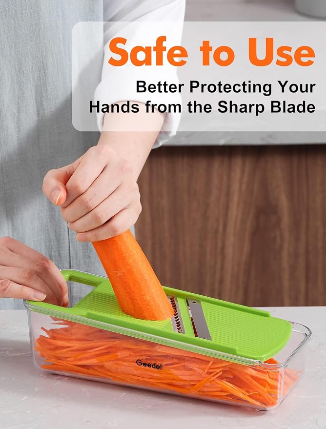 Geedel Professional Mandoline Slicer for Kitchen, Multi Purpose Vegetable Slicer Cutter, Vegetable Cutter Onion Cutter for Veggie Fruit Cheese | Slice, Shred & Julienne, Sharp Stainless Steel Blades, Dishwasher Safe, No BPA, Safety Hand Guard, For Vegg...