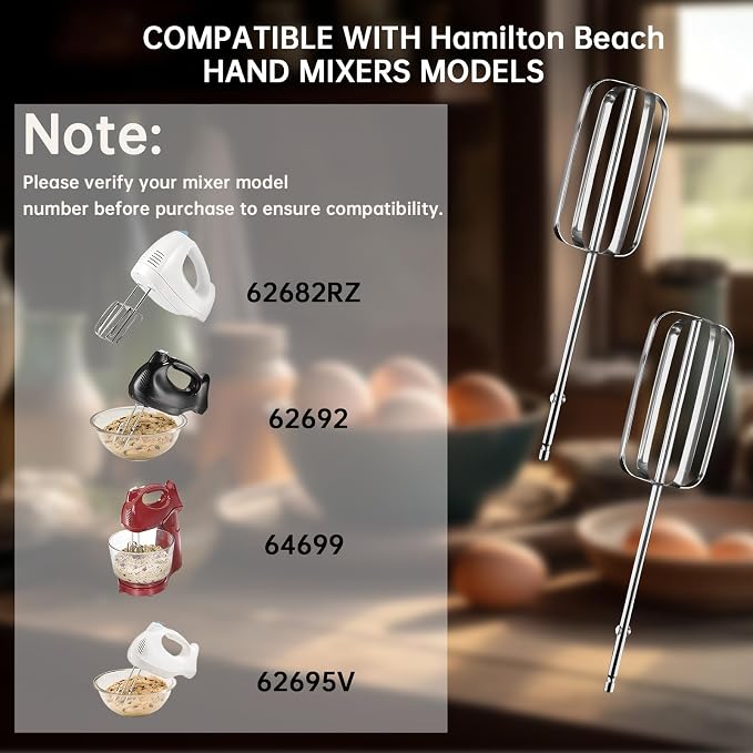 Hand Mixer Beaters Attachments Replacement for Hamilton Beach | Paddle Stainless Steel Turbo Beater Parts Compatible with 62682RZ 62692 64699 62695V Electric Mixer (Style A, 2 Pack)