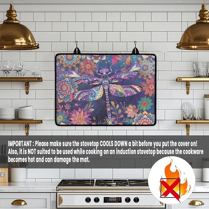 Boho Mandala Dragonfly Print Stove Top Covers for Electric Stove Stain Resistant Cooktop Cover 29.18 x 20.96 inch Stovetop Protector Pad Coffee Machine Mat for Flat RV Range