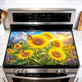 Sunflower Butterfly Stove Top Cover for Electric Stove, 28x20 In | Heat-resistant non-slip mat holds hot cookware; glass cooktop protector, dish drying, ironing pad; farmhouse kitchen decor