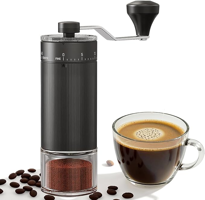 CEVING Mini Manual Coffee Grinder With 40 Adjustable Settings, Black | Portable Hand Coffee Bean Mill with Ceramic Conical Burrs, 30g Capacity, Ideal for Travel, Camping, French Press, Pour Over