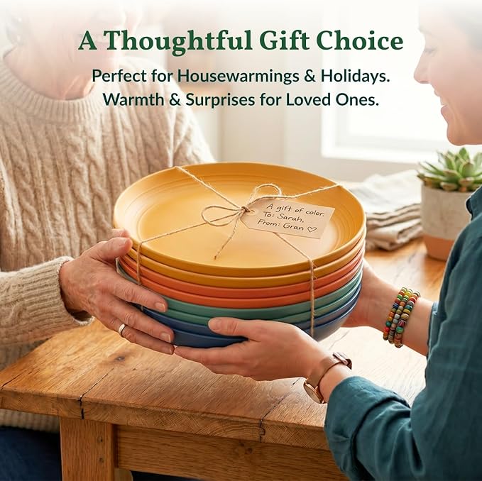 Deep Dinner Plates Set of 8 Alternative for Plastic Plates Microwave and Dishwasher Safe Wheat Straw Plates for Kitchen Unbreakable Salad Plate with 4 Colors (Colorful, 11 inch)