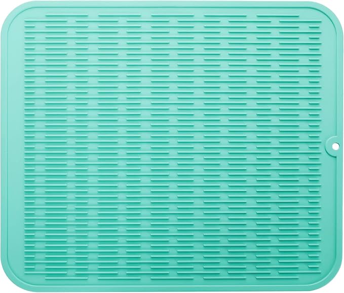 MicoYang Silicone Dish Drying Mat for Multiple Usage,Easy clean,Eco-friendly,Heat-resistant Silicone Mat for Kitchen Counter or Sink,Refrigerator or Drawer Liner Mint XL 18 inches x 16 inches