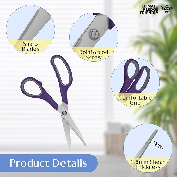3 Pack Scissors Set, 8.3" Heavy Duty Scissors with 2.5 mm Thickness Sharp Blades & Ergonomic Soft-Grip Handles, All Purpose Scissors for Office, School, Kitchen, Crafts, Sewing, Right/Left Hand Use