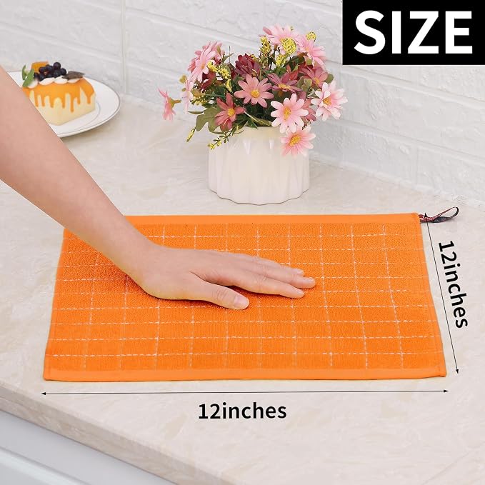Homaxy 100% Cotton Terry Kitchen Dish Cloths, 8 Pack, Orange | Ultra Soft and Absorbent, Suitable for Drying and Washing Dishes