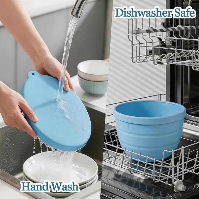 Foldable Silicone Bowl Liners for KitchenAid Tilt-Head 5 Qt Stand Mixers | 3-Pack Thicker 2mm Bowl Inserts with Lids, Cold/Heat-Resistant, Kitchen Aid Mixer Accessories and Attachments for Baking