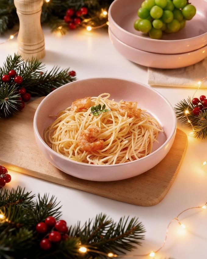 famiware Milkyway 33 oz Pasta Bowls Set of 6, Light Pink | Double Reactive Glaze, Scratch-Resistant Stoneware Salad Bowls, Stackable, Dishwasher & Microwave Safe, Lead-Free