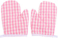 2Pcs Oven Mitts for Play Kitchen, Anti- Scald Gloves Microwave Oven Gloves Kitchen Mitts for Safe Baking Cooking (Pink Checkered)