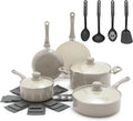 GreenLife 16pc Ceramic Nonstick Pots & Pans Cookware Set, Beige Taupe | PFAS-Free Nonstick Coating, Stockpot, Frying Pans, Saucepan, Sauté, Induction Ready, All Stovetop Compatible, Dishwasher Safe