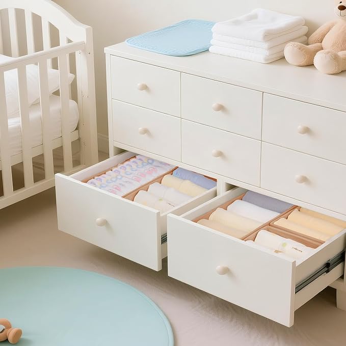 Drawer Organizer Clothes, 21 Pack Dresser Organizer for Baby Clothes, Underwear, Sock - Foldable Closet Organization and Storage Dividers Bins for Nursery, Bedroom (Brown)