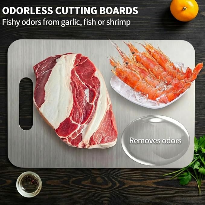 Titanium Cutting Board - 100% Pure Titanium Cutting Boards, Food-Grade, Non-Slip Surface, Dishwasher Safe, for Elegant Serving Tray for Kitchen, Charcuterie, Meat, Vegetables, Easy Clean, 14.2"x9.8"