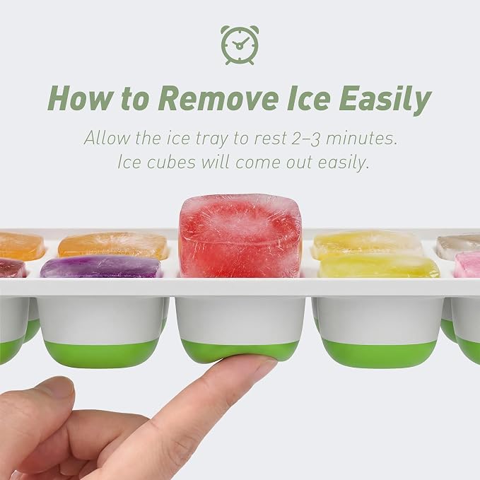 ChefAide Ice Cube Tray with Lid, 2 Packs 28 Cubes Durable Stackable Ice Cube Trays for Freezer with Removable Lids, Easy-Release Plastic & Silicone Ice Tray for Cocktail, Coffee.