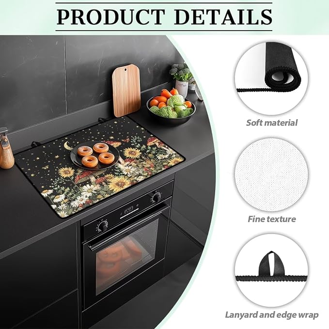 Mushroom Stove Top Covers for Gas Burners, Wear Resistant Electric Stove Top Cover, Anti Scalding Flat Range Stovetop Protector, Thick Dish Drying Mat, Easy to Clean