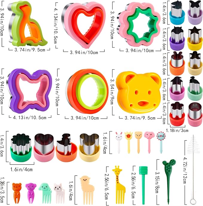 Sandwich Cutters for Kids Lunch 48 Pcs | Cookie Cutters Set, Vegetable Fruit Cutters Shapes, Stainless Steel, Biscuit Cutters, Dinosaur Mouse Heart Star