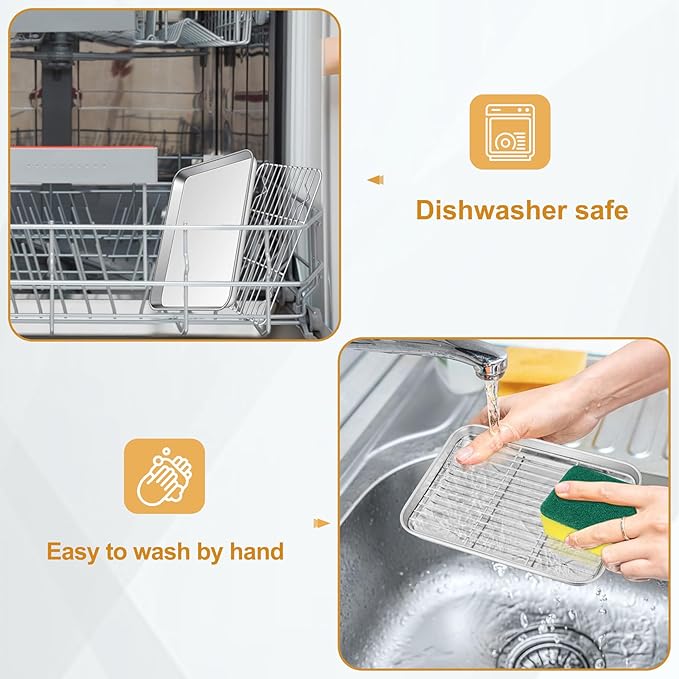 TeamFar Toaster Oven Tray and Rack Set, 9.3" x 7" x 1" Toaster Oven Pan | Stainless Steel Toaster Oven Pan Broiler Pan with Wire Rack for Cooking, Non Toxic & Healthy, Easy Clean & Dishwasher Safe