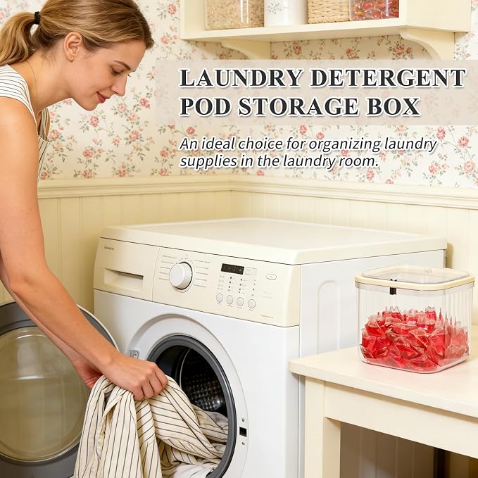 Gute Laundry Pod Holder with Pop-Up Lid,2L Container for Pods&Supplies | Push-Open Lid,Clear Ribbed Bod,Compact 2L Size,Holds 50-60 Pods,For Dishwasher Pods Too,Laundry Room & Under-Sink,No Pod