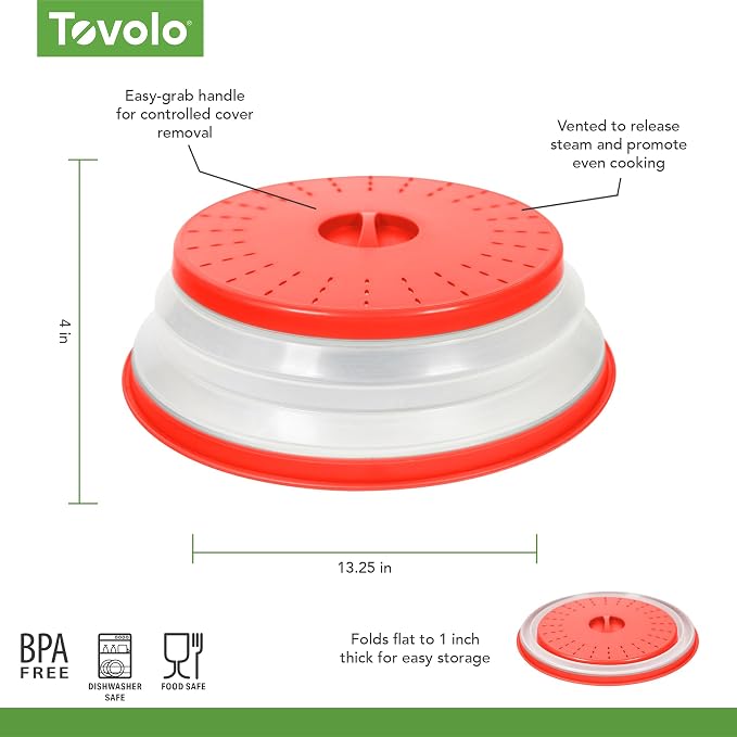 Tovolo Microwave Splatter Cover for Food,Large (Candy Red Apple)-Collapsible&Vented Silicone Splatter Guard Lid-Microwave Plate&Dish Cover with Handle-BPA-Free Kitchen Gadget for Meal Prep (Pack of 6)