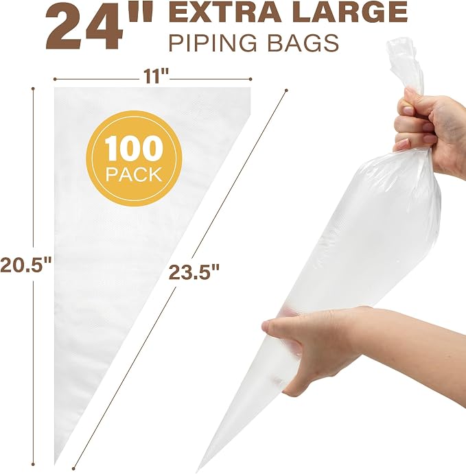 LotFancy 24 Inch Extra Large Piping Bags Disposable, 100pcs Icing Bags | Thickened, Non-Slip & Anti-Burst, Food Grade Cake Decorating Bags for Dessert, Pastry, Cookies, Cupcake Decorating