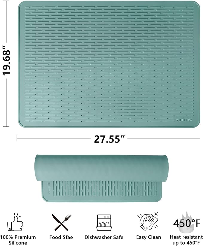 YUHFERA Stove Top Cover for Electric Stove - Silicone Stove Mat for Glass Top, Glass Cooktop Protector, XL Dish Drying Mats for Kitchen,Oven Covers for Electric Stove (Aqua,28 x 20)