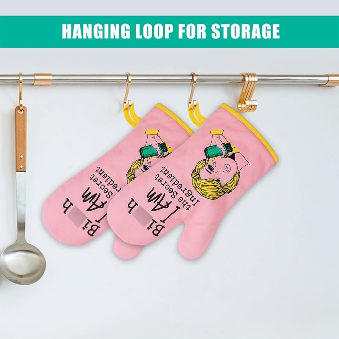Miracu Funny Kitchen Cooking Oven Mitts, Baking Stuff Baker Gifts for Women | Pink Kitchen Accessories, Cute Baking Gifts for Women Mom, House Warming Gifts New Home, Christmas Birthday Housewarming Idea