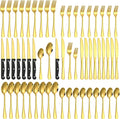 60-Piece Gold Silverware Set with Steak Knives Gold Stainless Steel Flatware Set for 10 Food Grade Tableware Cutlery Set Rust-proof, Mirror Polished, Dishwasher Safe