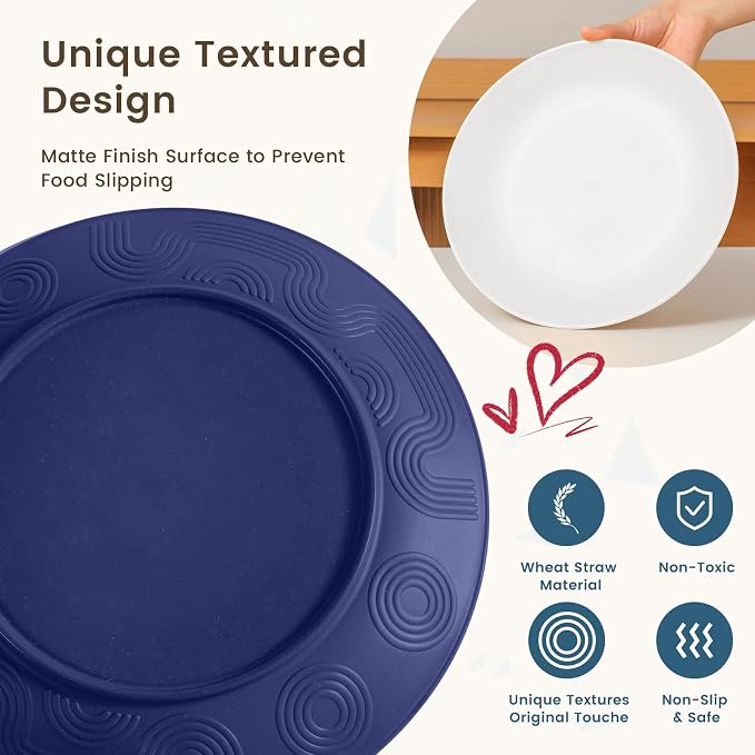 40 PCS Wheat Straw Plates and Bowls Sets, Cups Sets, Service for 8, Unbreakable Microwave and Dishwasher Safe Dinnerware Sets,Reusbale Plastic Dishes Set - Island, Matte