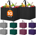 Reusable Grocery Shopping Bags 10 Pack Large Foldable Tote Bags Bulk | Eco Produce Bags with Long Handle for Shopping Groceries Clothes (5 Assorted Colors)