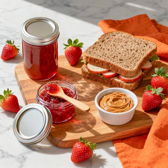 ComSaf 8 oz Mason Jars Bulk Set, 24 Pack Small Regular Mouth Jars with Lids | BPA-Free Materials, Half-Pint Portions, Small Jam, Jelly, Honey Sample, Spice Rack, DIY Candles, For Big Canning Project