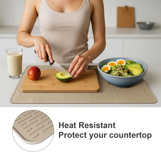 Stove Top Cover for Electric Stove - Food Grade Ceramic Stove top Cover, Silicone XXL Dish Drying Mat, Glass Cooktop Covers, Flat RV Range top Mats (Taupe Thickened,28x20)
