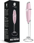 Bean Envy Milk Frother Handheld - Coffee Mixer Wand with Stand - Pink | Battery Operated, Stainless Steel Whisk, 19000 RPM, Protein Powder Blender, Electric Stirrer, Mini Foamer