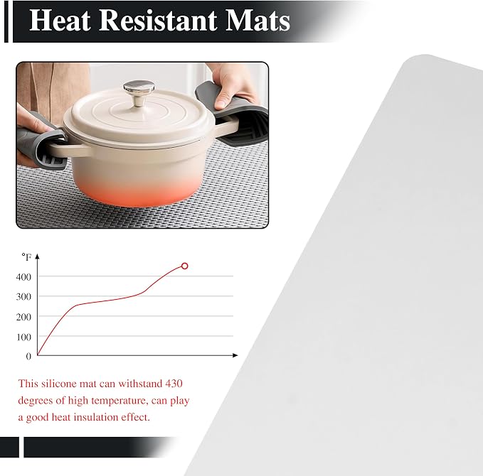 Large Silicone Mats for Kitchen Counte, YACEYACE 2Pcs 25"x 17" Frosted Silicone Mat, Silicone Craft Mats for Jewelry Resin, Heat Resistant, Baking